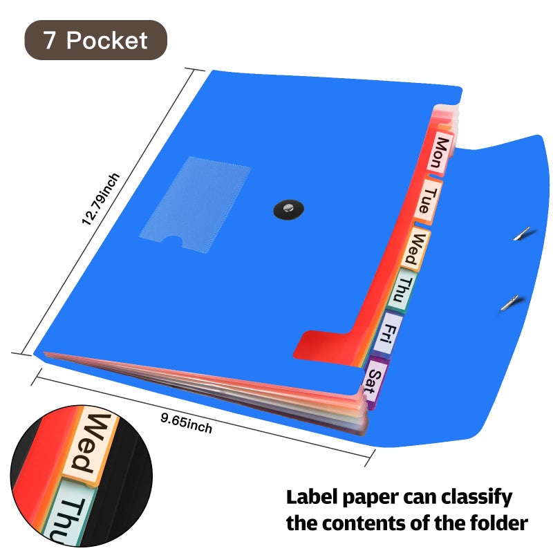 CASAON 7 Pocket Accordian File Folders  Expanding File Folder A4 Letter Size Paper Portable Document Organizer-Blue - Image 2